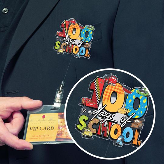 Personalized Disney Cars Happy 100 Days Of School Badge Reel, 100 Super Days, Cars 100th Day Of School, 100 Days Smarter D2N425