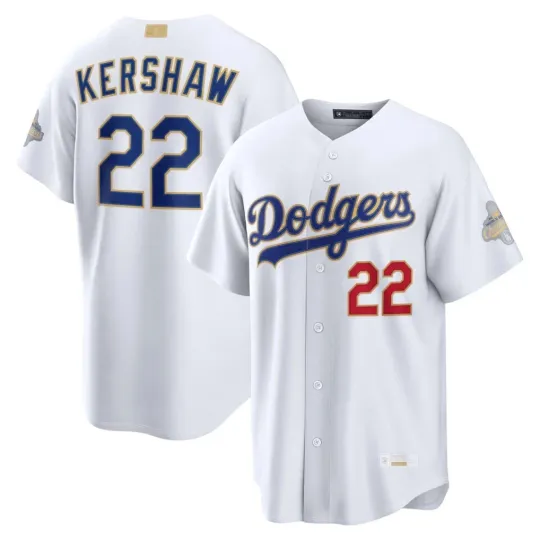 Discover Clayton Kershaw Dodgers White 2026 Gold Collection Stadium Baseball Jersey
