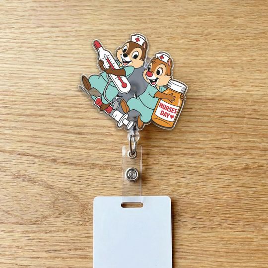 Discover Chip and Dale Badge Reel, Cute Disney Duo ID Holder, Cartoon Squirrel Nurse Reel, Work Badge Accessory, Gift for Disney Fans D3DF27