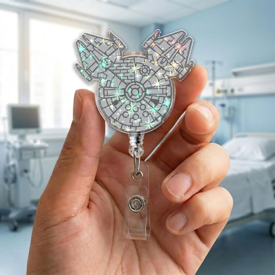 Discover Millennium Spaceship Badge Reel,Sci-Fi Galaxy Inspired Retractable ID Holder,Space Nurse Badge Reel for RN CNA Medical Staff G5SU17-1
