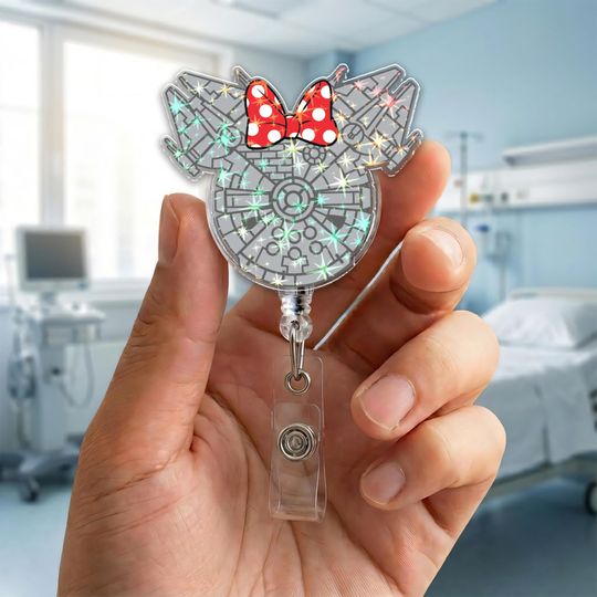 Discover Galaxy Spaceship Badge Reel with Bow Accent, Cute Space Inspired Retractable ID Holder for Nurse Doctor CNA G5SU17-2