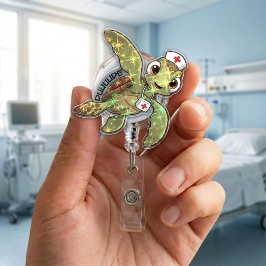Discover Squirt Turtle Badge Reel, Finding Nemo Inspired ID Holder, Cute Ocean Nurse Reel, Disney Work Badge Accessory, Gift for Sea Lovers G5S304