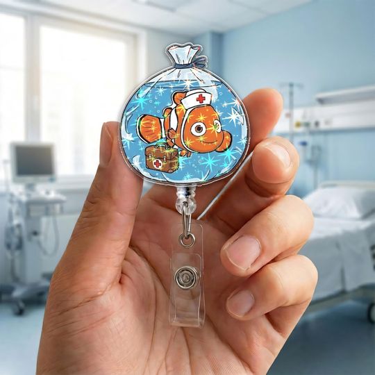 Discover Disney Finding Nemo Badge Reel, Dory Squirt Retractable Badge Reel Disney Nurse Teacher Hospital ID Clip Medical Professional Gift G5S305-1