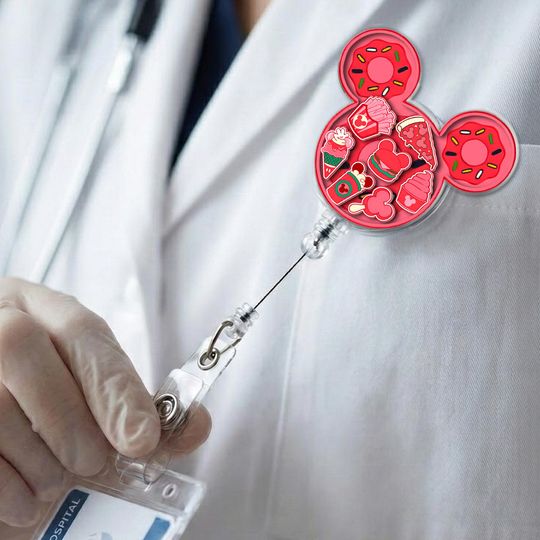 Discover Disney Valentine Mickey Snack Badge Reel, Retractable ID Holder Couple JCU106