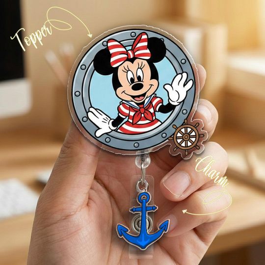 Discover Disney Cruise Badge Reel Mickey Minnie Donald Goofy, Retractable ID Holder, Gift for Nurse Teacher Disney C2CN01-2