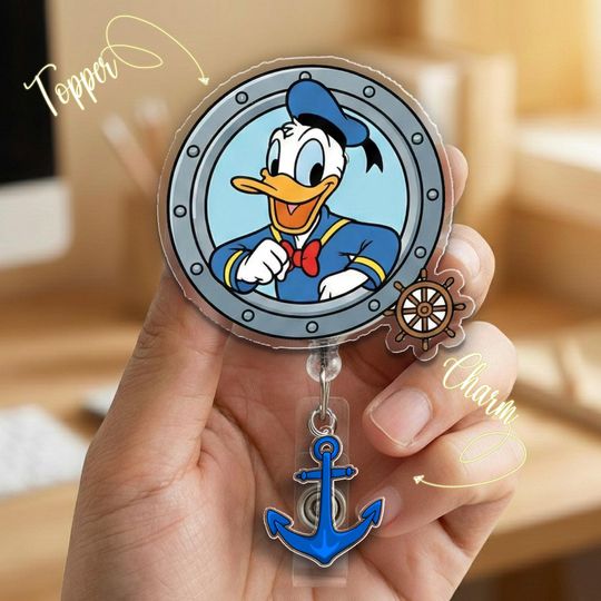 Discover Disney Cruise Badge Reel Mickey Minnie Donald Goofy, Retractable ID Holder, Gift for Nurse Teacher Disney C2CN01-3