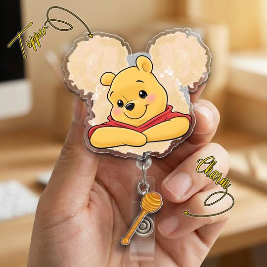 Discover Winnie the Pooh Badge Reel, Retractable ID Badge Holder, Nurse Teacher Office Badge, Aesthetic Hospital Clip, Gift for Nurse NHNY09-3