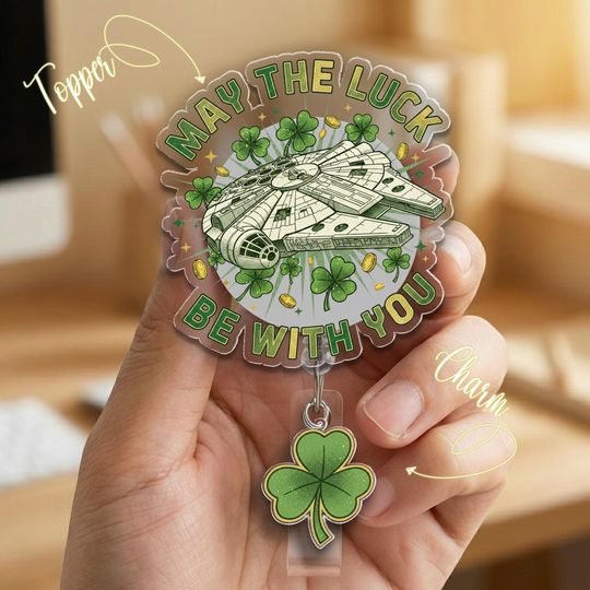 Discover May the Luck Be With You Badge Reel, Millennium Falcon Star Wars St Patricks Retractable Badge reel JDJN14