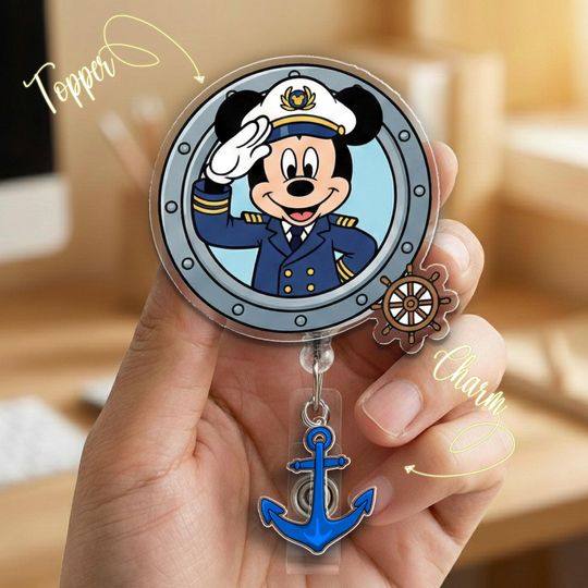 Discover Disney Cruise Badge Reel Mickey Minnie Donald Goofy, Retractable ID Holder, Gift for Nurse Teacher Disney C2CN01-1