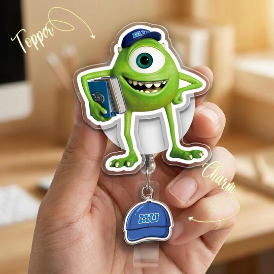 Discover Mike Wazowski Sulley Badge Reel, Disney Pixar Retractable ID Holder, Cute Monsters Inc Badge for Nurse Teacher, Work Gift NHNR17