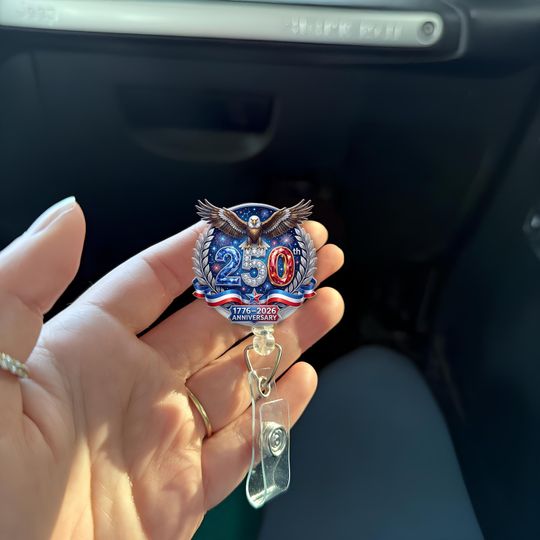 Discover 250th Anniversary Retractable Badge Reel: 1776-2026 Patriotic Eagle ID Holder, Semiquincentennial Nurse Name Tag