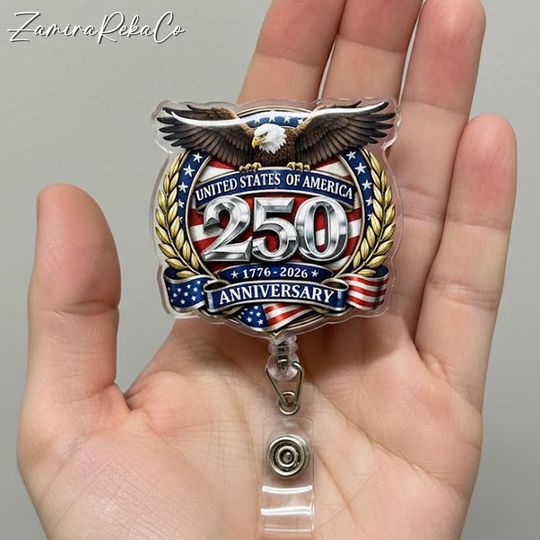 USA 250th Anniversary America Badge Reel, United States Semiquincentennial Retractable ID Holder, Patriotic Commemorative Badge 17762026