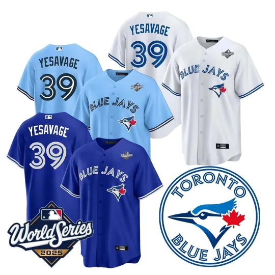 Discover Blue Jayss #39Trey Yesavage 2025 World Series sewn jersey with tag -
