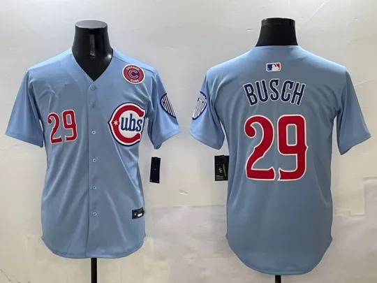 Discover Men's Cubss #29 Michael Busch Baby Blue Printed Baseball Jersey