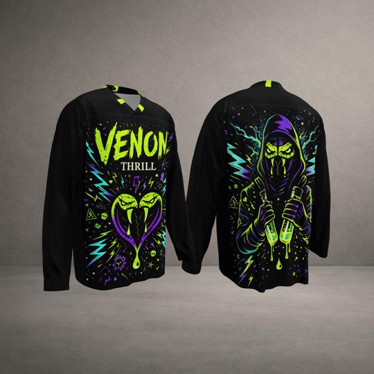Discover Rave Hockey Jersey VENOM THRILL Neon Snake Heart Lightning Design