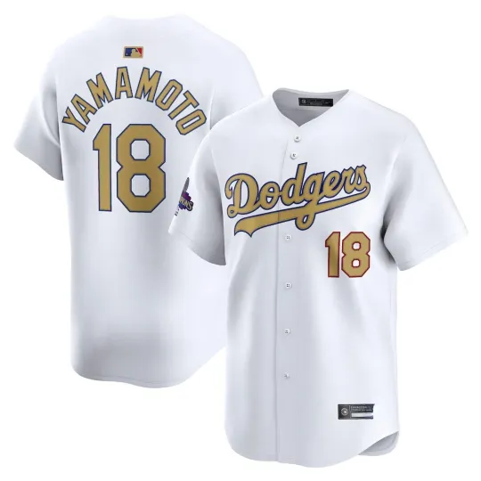 Men's #18 Yoshinobu Yamamoto White 2025 Gold Collection Printed Jersey