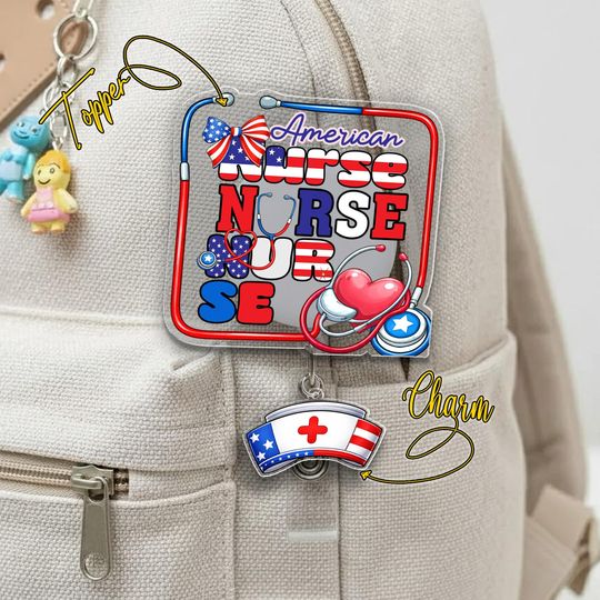 Discover American Nurse 4th July Badge Reel: USA Flag Coquette Bow Retractable ID Holder Patriotic Nurse Life Memorial Day Gift JDLX09