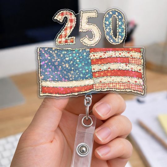 Discover USA 250 Anniversary Badge Reel, 1776-2026 Patriotic Retractable ID Holder, Patriotic Badge Reel, Patriotic C2EE12