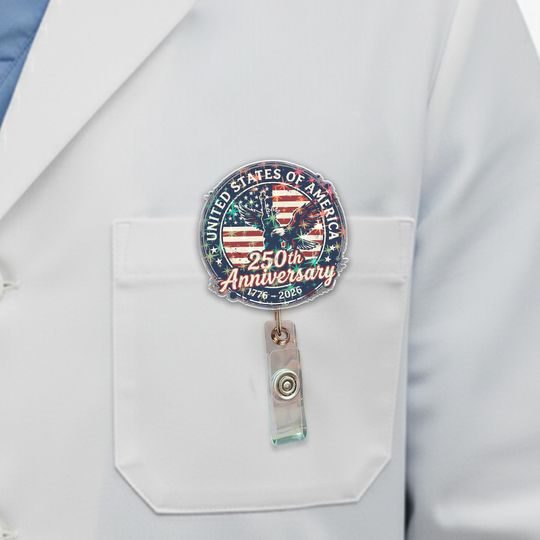 USA 250 Years of Freedom Badge Reel, Patriotic Independence Day Badge Holder, Nurse Reel Gift C2DF25