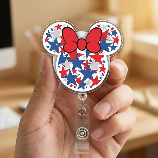 Discover Minnie Mouse 250 Years Badge Reel, Minnie Ears America 250th Anniversary Badge Reel, Patriotic Disney Badge Reel, 4th Of July NHOI13-02
