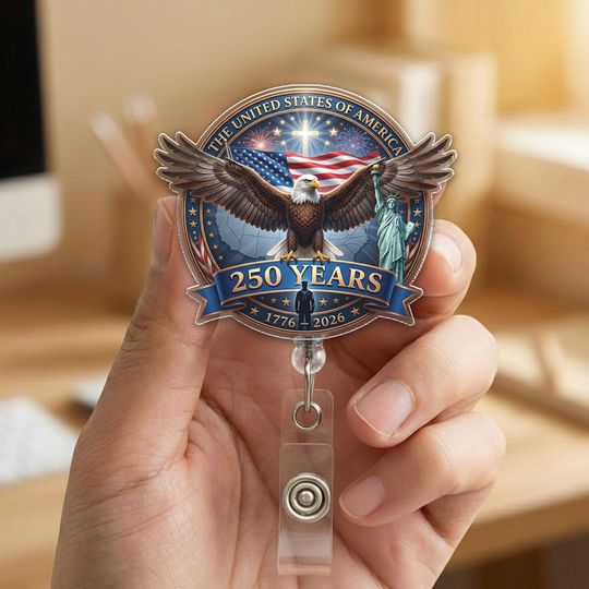 Discover 250 Years of Freedom Badge Reel: Patriotic United States Anniversary 1776 2026 ID Holder Gift JDJF15-1
