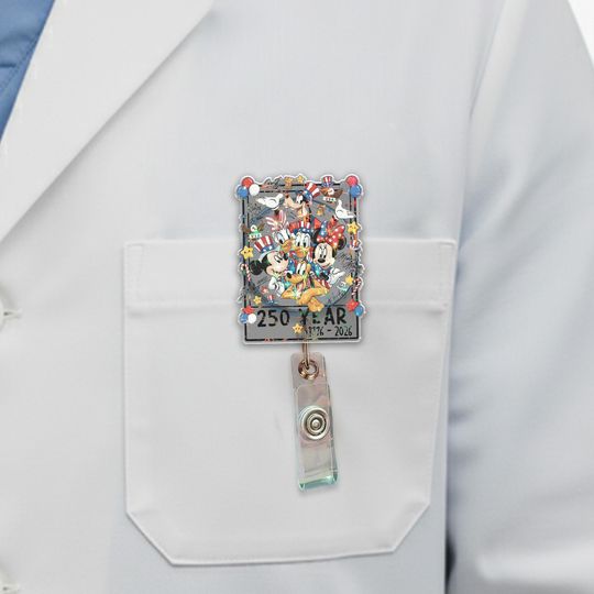 Discover 4th of July Minnie Badge Reel, Disney badge holder, badge clip, Disney world, Disneyland, nurse, teacher D3EM12
