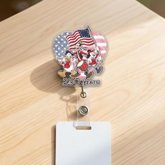 Discover Mickey Mouse 250 Years Badge Reel, America 250th Anniversary Badge Reel, Patriotic Disney Badge Reel C2CV11