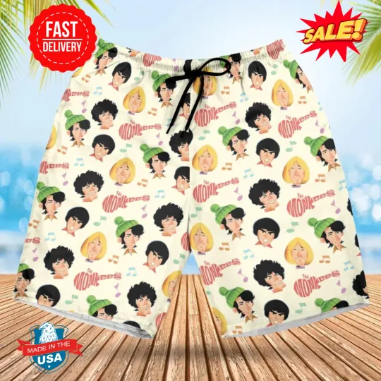 Discover Nostalgic Cartoon The Monkees Characters Beach Shorts