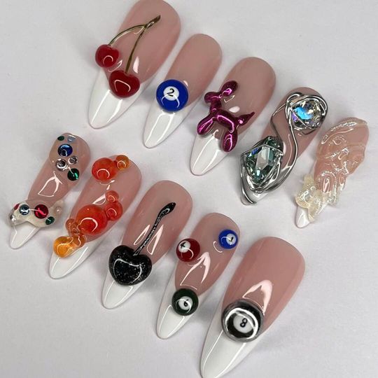 Special Poll Balls Long Stiletto Press On Nails, Custom Fake Acrylic Nails, Long Lasting Nail Art, Nail Designs, Gel Nails, Reusable Nails.