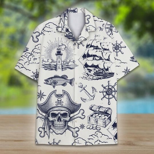 Discover Vintage Pirate Skull Hawaiian Shirt for Men and Women, Nautical Summer Short Sleeve Button-Down