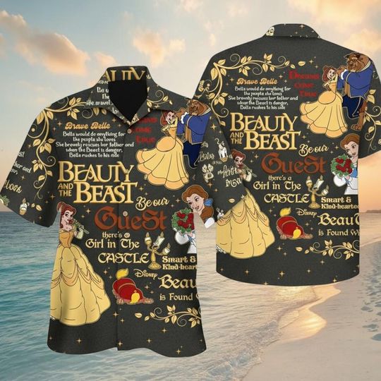Discover Beauty And The Beast Hawaiian Shirt, Princess Belle Summer Tropical Button-Up, Disney Cartoon Magic Kingdom Gifts