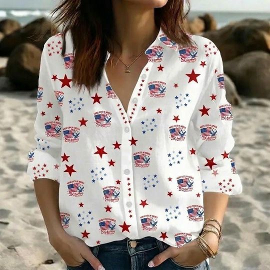 Discover USA Flag Women's Blouse, 1776 Independence Day Shirt