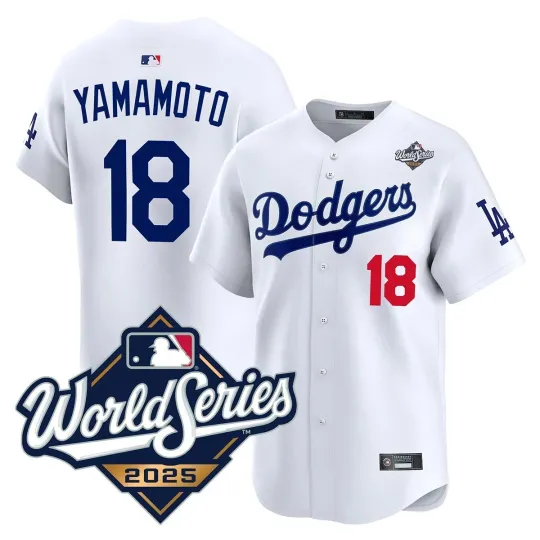 Discover 全新带标签男式道奇队 #18Yoshinobu Yamamoto 白色 2025 世界系列缝制球衣-