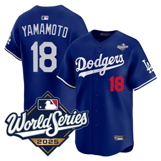 Discover 全新带标签男式道奇队 #18Yoshinobu Yamamoto Royal 2025 世界系列缝制球衣-