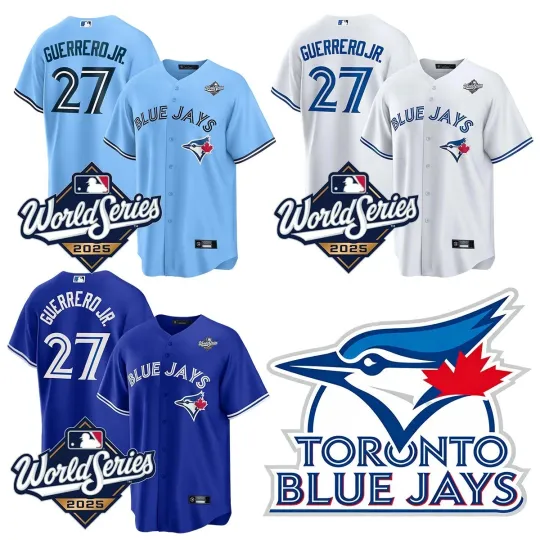 Discover 全新带标签男式 Blue Jays #27Vladimir Guerrero Jr. 2025 世界系列缝制球衣-
