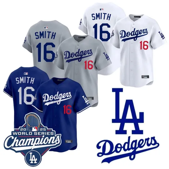 Discover 男子道奇队 #16 威尔·史密斯 2025 世界系列冠军限量缝制球衣-
