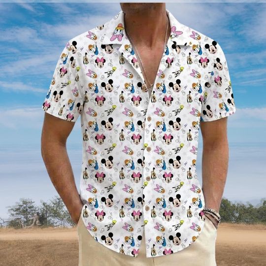 Discover Retro Mickey & Co 1928 Summer Hawaiian Shirt, Disney Character Button Shirt, Mickey Minnie Donald Daisy Duck Goofy Summer Shirt, Disneyland