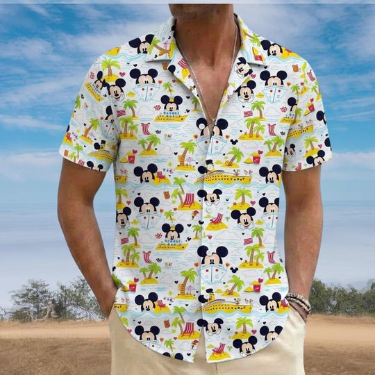 Discover Mickey Mouse Tropical Hawaiian Shirt, Disney Vacation Beach Button Shirt, Summer Cruise Aloha Button Shirt, Funny Cartoon Gift for Him