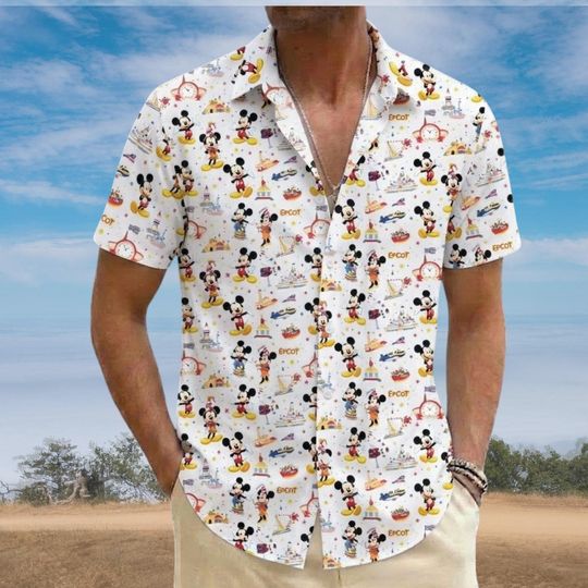 Discover Mickey Mouse Epcot Center Since 1982 Hawaiian Shirt, Disney Epcot World Tour Button Shirt, Disney Epcot Summer Shirt, Disneyworld Shirt