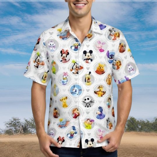 Discover Disneyland Character Hawaiian Shirt, Disney Cartoon Button Shirt, Disney and Friends Disney Trip Shirt, Disney Princess Shirt, Disneyworld