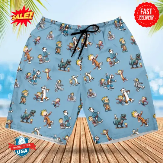 Comics Come To Life Calvin And Hobbes Beach Shorts