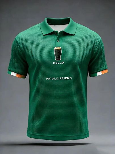 Hello My Old Friend Irish Beer Waffle Polo Shirt, Funny St Patrick's Day Drinking Shirt, Irish Pride Clothing, Gift For Him