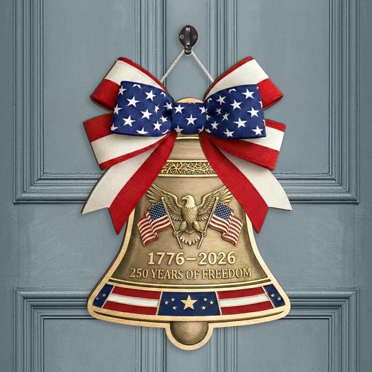 Discover 17762026 Liberty Bell Wooden Door Hanger, 250 Years of Freedom Patriotic Door Sign Decor, Americana Vintage Rustic Front Door Hanger