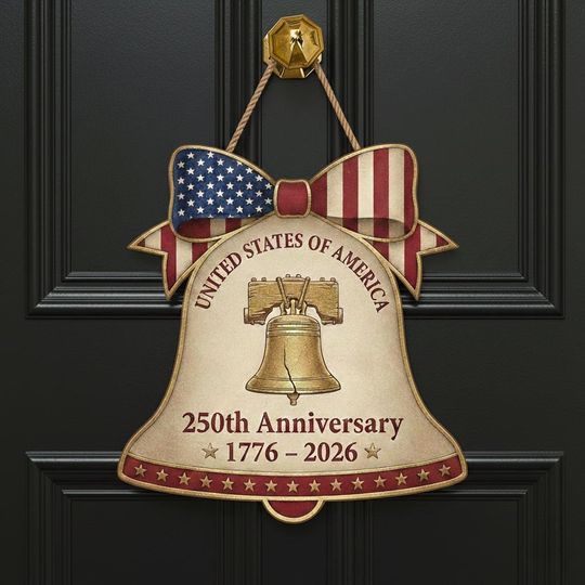 250th Anniversary Liberty Bell Door Hanger, Patriotic USA Wooden Sign, American Independence Decor, 4th of July Front Door Decor, Home Decor