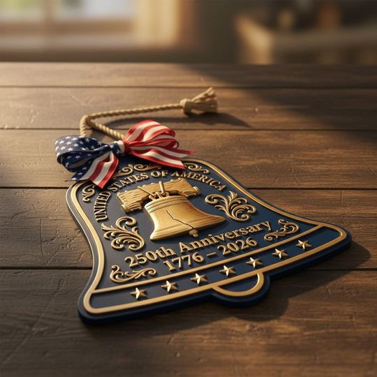 Patriotic Door Hanger, 1776-2026 Decor, USA 250th Anniversary Wooden Liberty Bell Sign