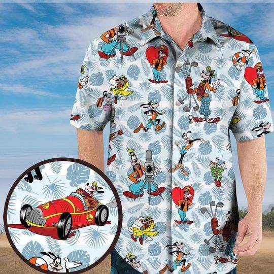 Discover Disney Goofy Hawaiian Shirt for Men, Tropical Aloha Surf and Golf Shirt, Summer Beachwear