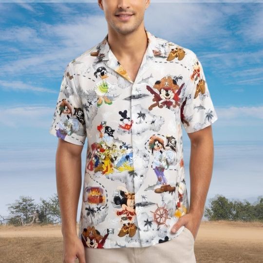 Discover Vintage Pirate Character Hawaiian Shirt, Pirates of Caribbean Inspired Button Shirt, Disney Cruise Outfit