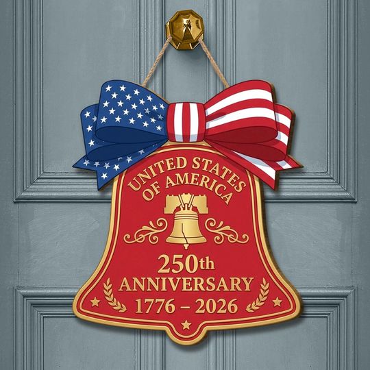 Discover Wooden Door Hanger: Liberty Bell USA 250th Anniversary Red Patriotic Decor