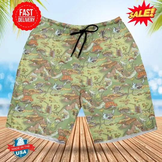 Discover Isla Nublar Jurrasic Park Map Beach Shorts