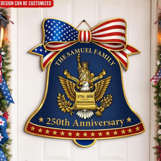 Discover Wooden Liberty Bell Sign, USA 250th Anniversary Patriotic Door Hanger